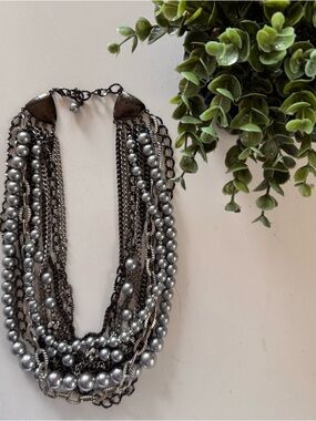 Multi-Row Gunmetal Beaded Statement Necklace